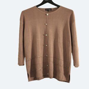 City Trend camel three quarter sleeves embroidered cotton blend cardigan 1x